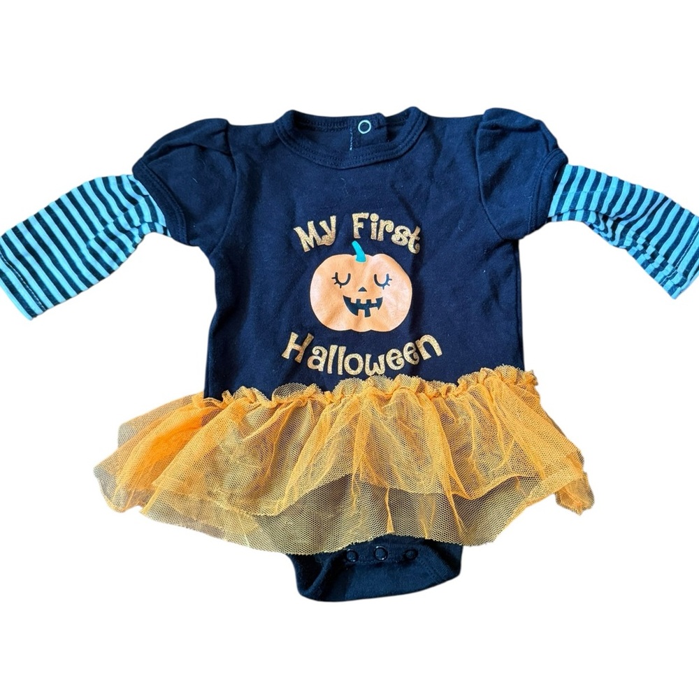 5/$25 Buster Brown My First Halloween Pumpkin Black/Orange 0-3 Months Bodysuit